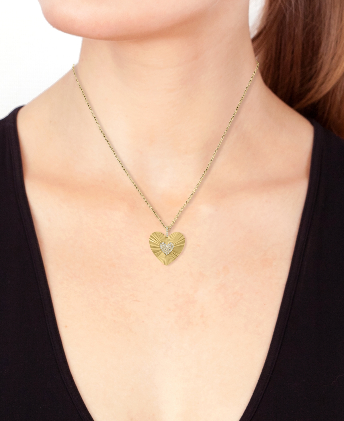 Effy Collection Effy Diamond Heart Cluster Sunray 18" Pendant Necklace (1/6 Ct. T.w.) In 14k Gold In Yellow Gol