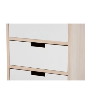 Halian Mid-Century Modern Two-Tone White and Light Brown Finished Wood 3-Drawer End Table