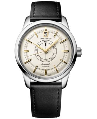 Longines - Women's Swiss Automatic Conquest Heritage Black Leather Strap Watch 38mm