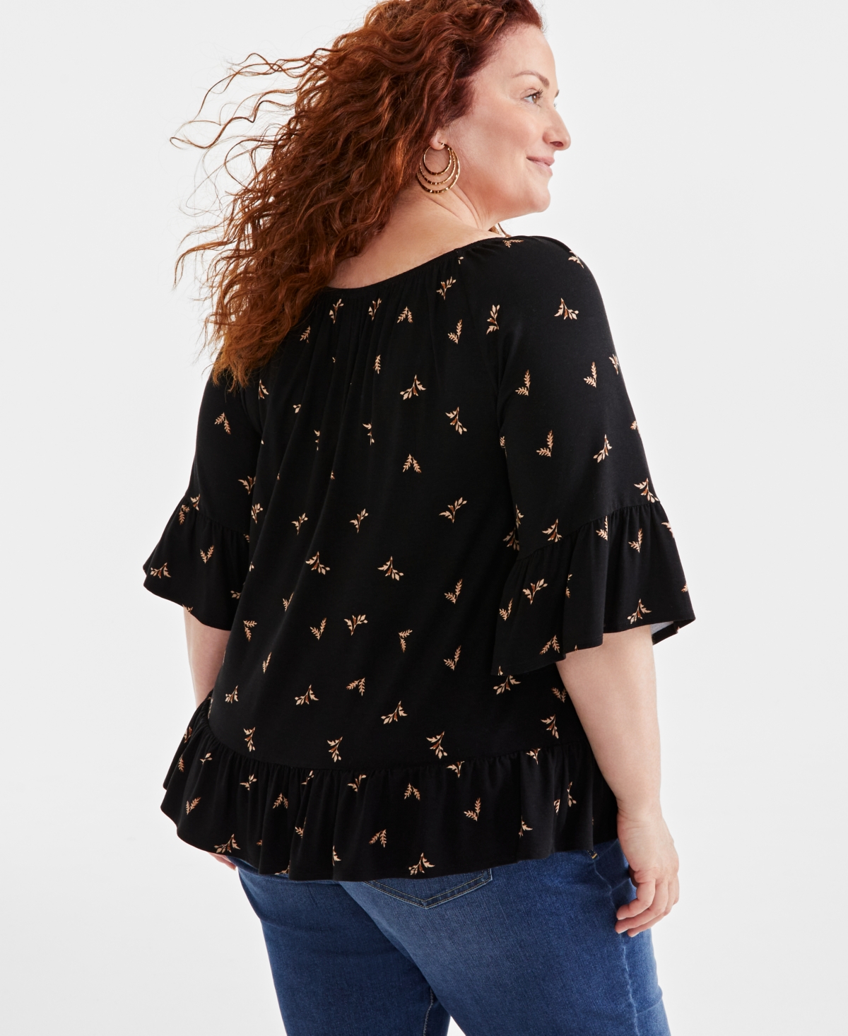 Style & Co Plus Size Printed 3/4-Sleeve Top, Created for Macy's