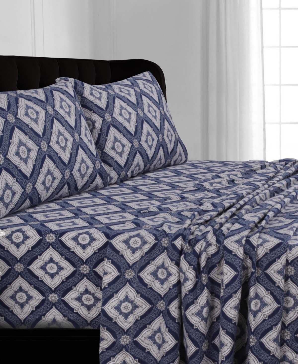 Tribeca Living Flannel Damask Printed Extra Deep Pocket Sheet Set