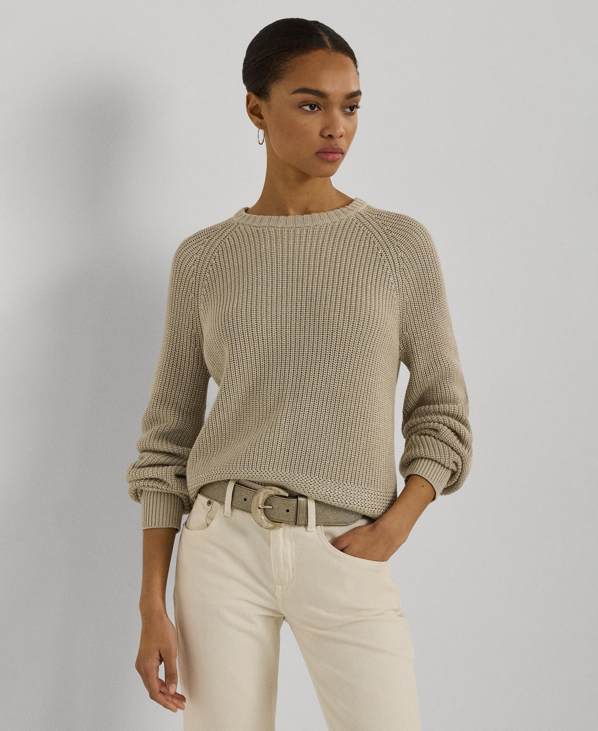 Women's Rib-Knit Blouson-Sleeve Sweater - Pewter
