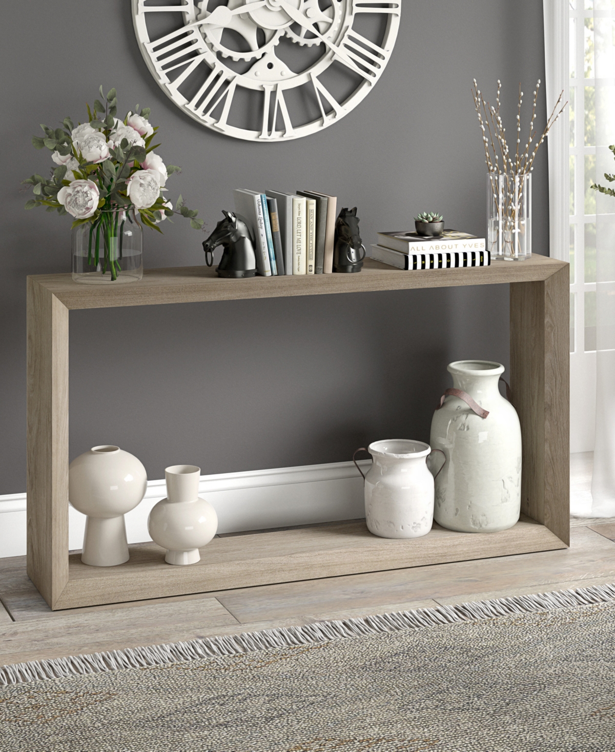 Hudson & Canal Osmond 55" Wide Rectangular Console Table In Antiqued Gray Oak In Antiqued Gray Oak