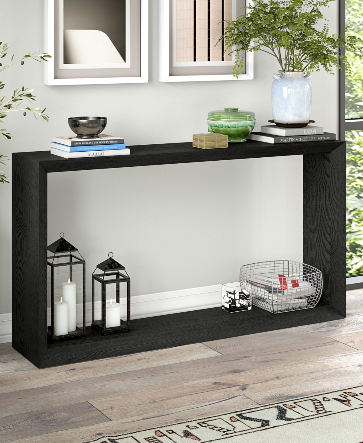 Hudson & Canal Osmond 55" Wide Rectangular Console Table In Black Grain In Black Grain