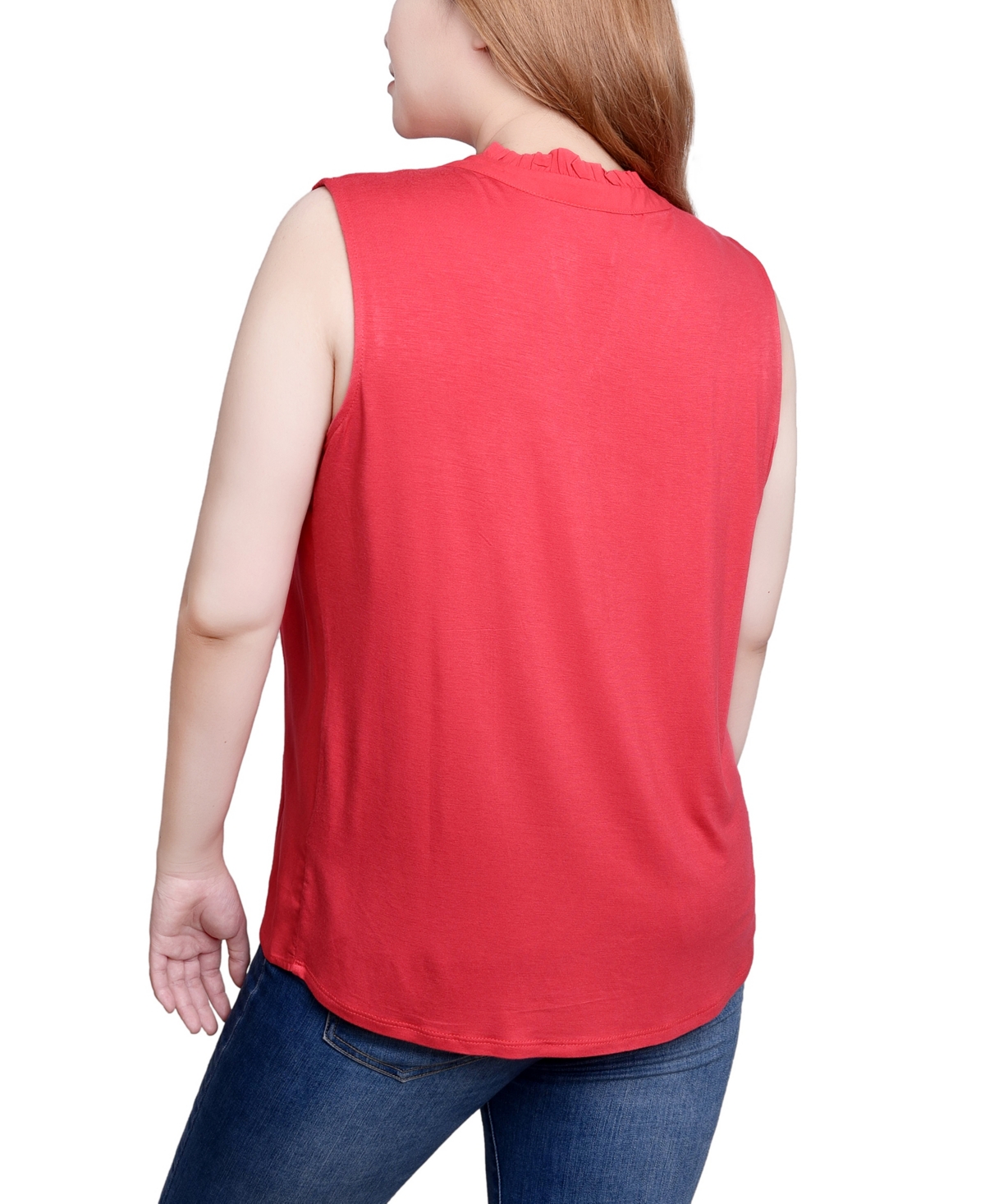 Ny Collection Petite Sleeveless Yoked Blouse Top In Chinese Red