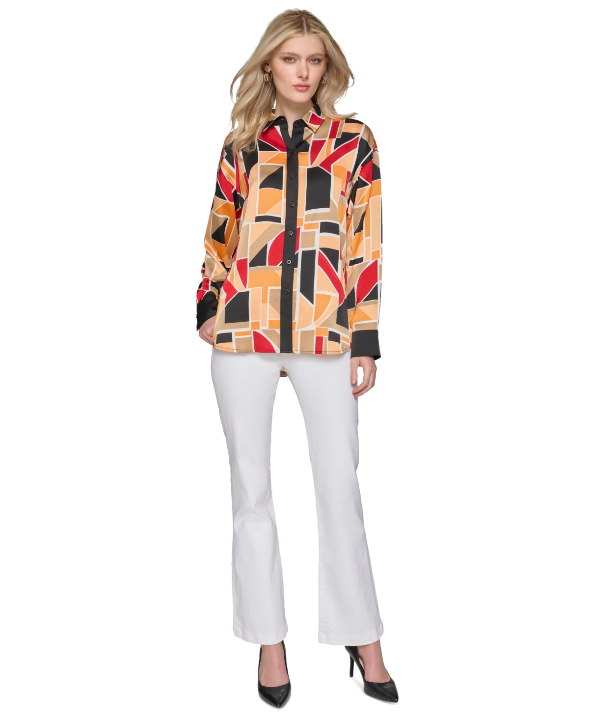 Karl Lagerfeld Paris Women's Oversized Printed Blouse -mrm