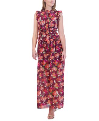 Vince Camuto - Women's Ruffled Floral Chiffon Maxi Dress