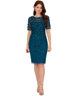 Adrianna Papell Beaded Floral Sheath Dress - Macy's