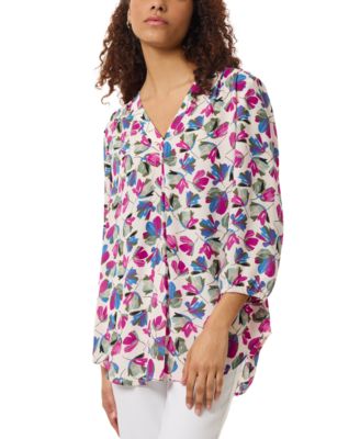 Jones New York - Women's Printed 3/4-Sleeve V-Neck Blouse