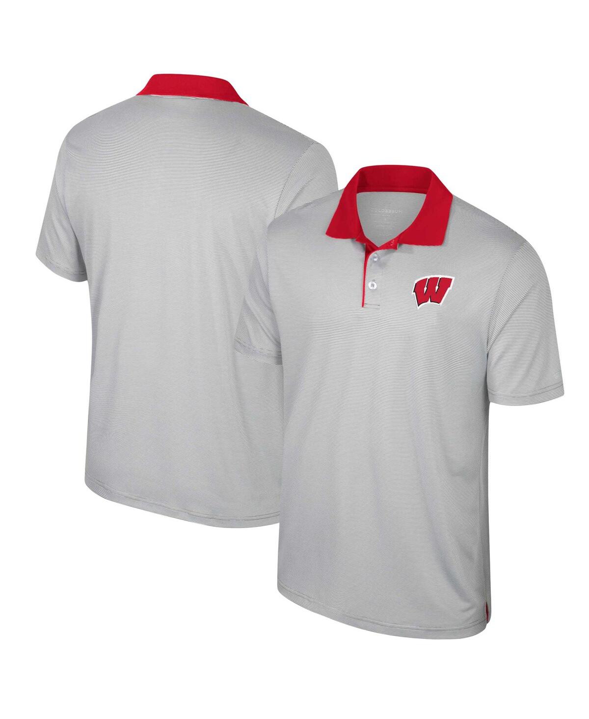 Men's Gray Wisconsin Badgers Tide Big & Tall Tuck Striped Polo - Grey