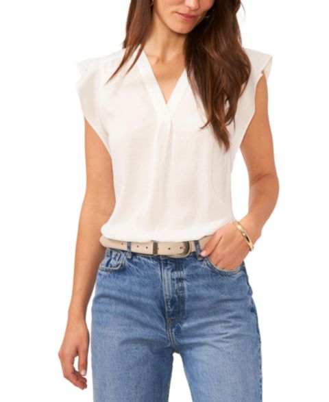 Женский топ Vince Camuto V-Neck Short-Ruffle-Sleeve Top, цвет: Слоновая кость