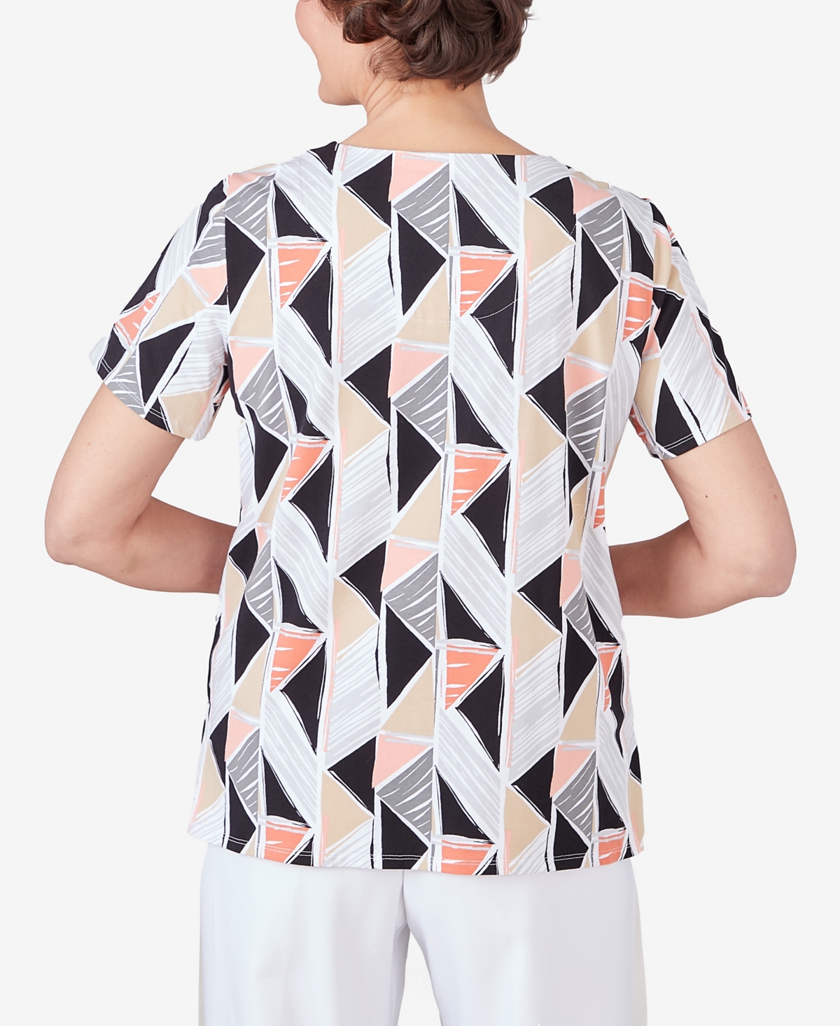 Alfred Dunner Petite Geo Stained Glass Split Neck Tee