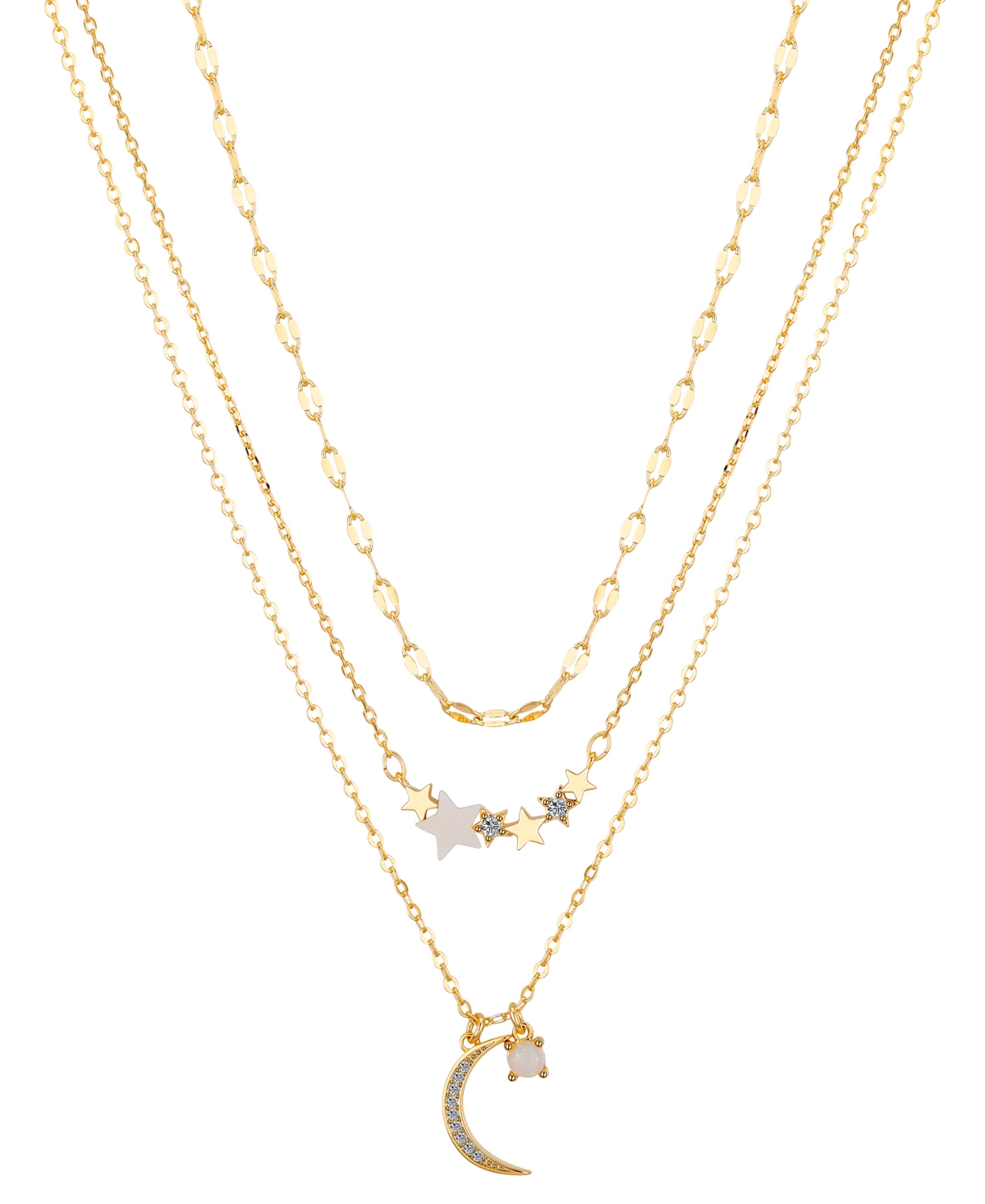 Cubic Zirconia Opal Star and Moon Layered Necklace Set - Gold