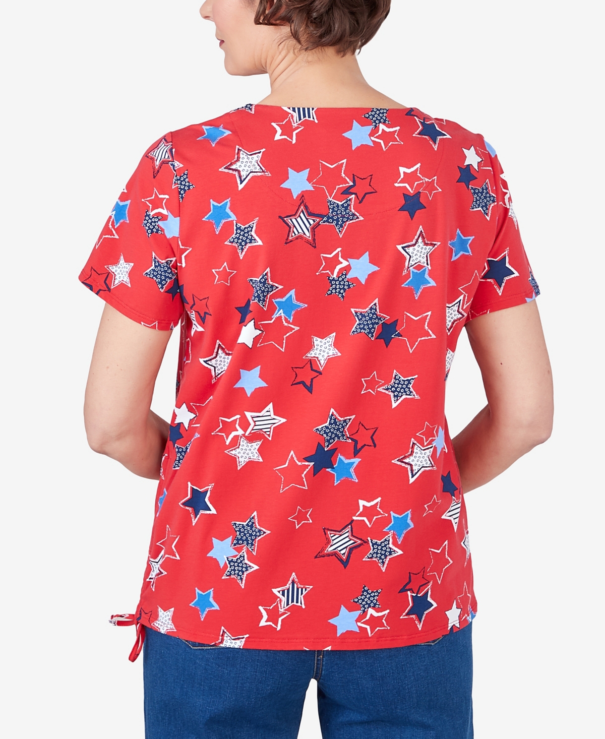 Alfred Dunner Petite Stars Side Tie Short Sleeve Tee