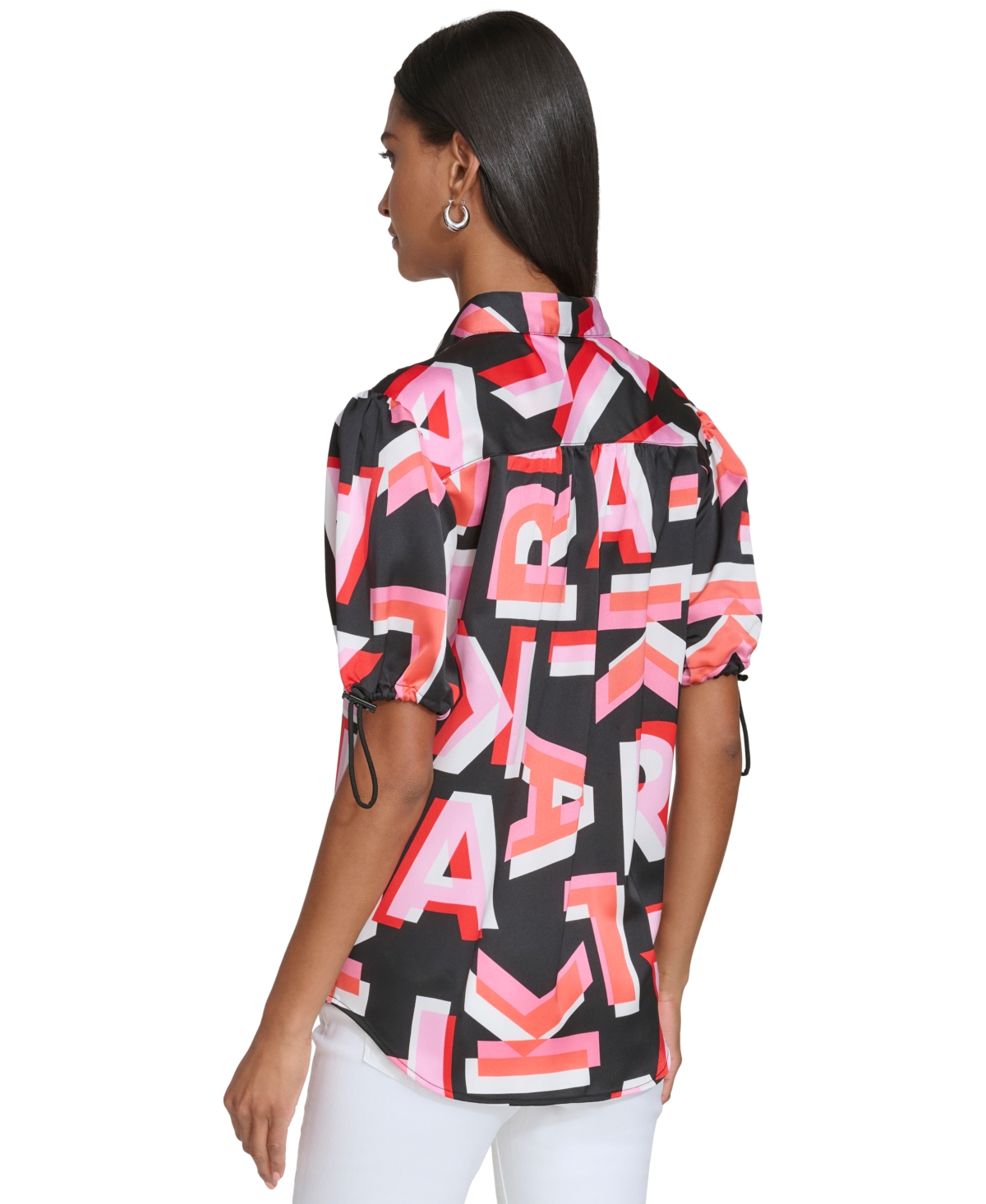 Karl Lagerfeld Paris Women's Printed Bungee-Sleeve Shirt