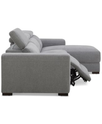 Nevio 3-Pc. Fabric Power Headrest Sectional and Chaise with 1 Power Motion Chair