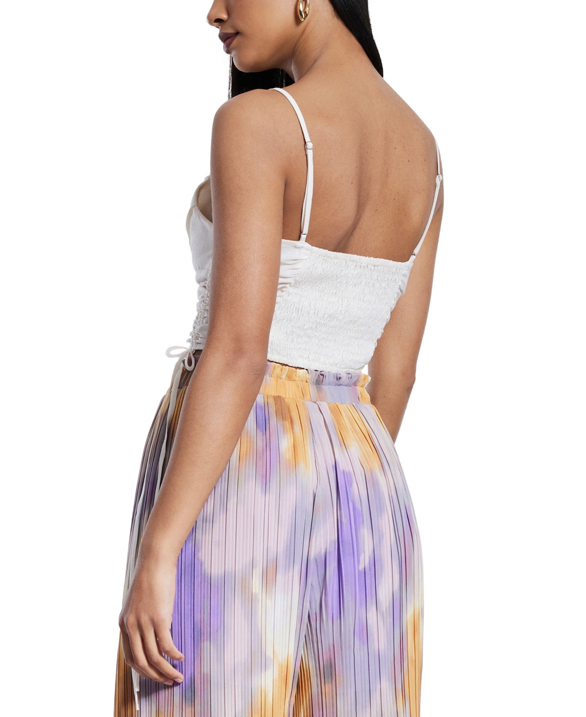 BCBG NEW YORK WOMEN'S SLEEVELESS SHIRRED CROP TOP 
