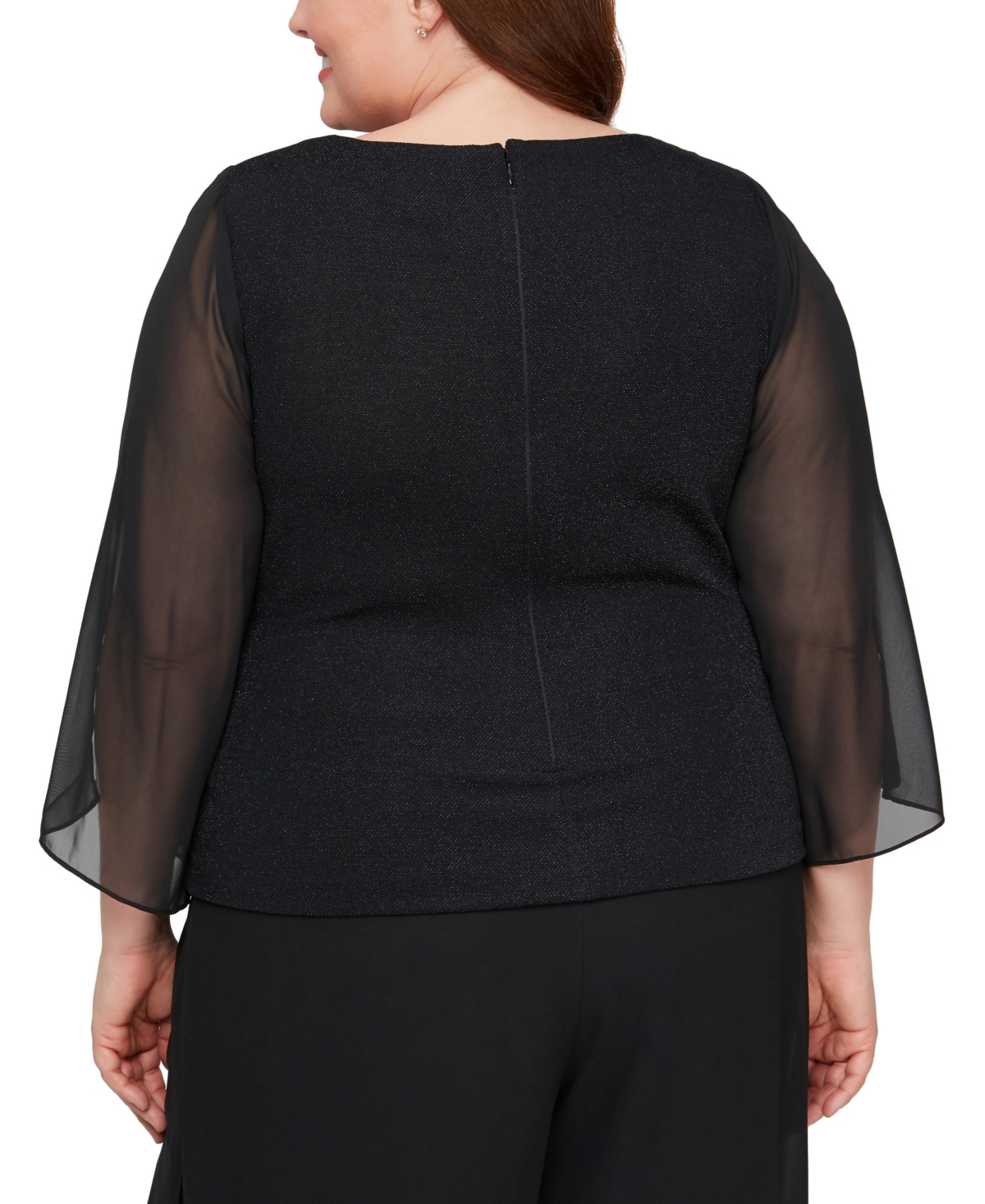 Alex Evenings Plus Size Embellished Illusion-Sleeve Blouse