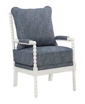 Office Star Kaylee Antique White Spindle Chair with Indigo Fabric