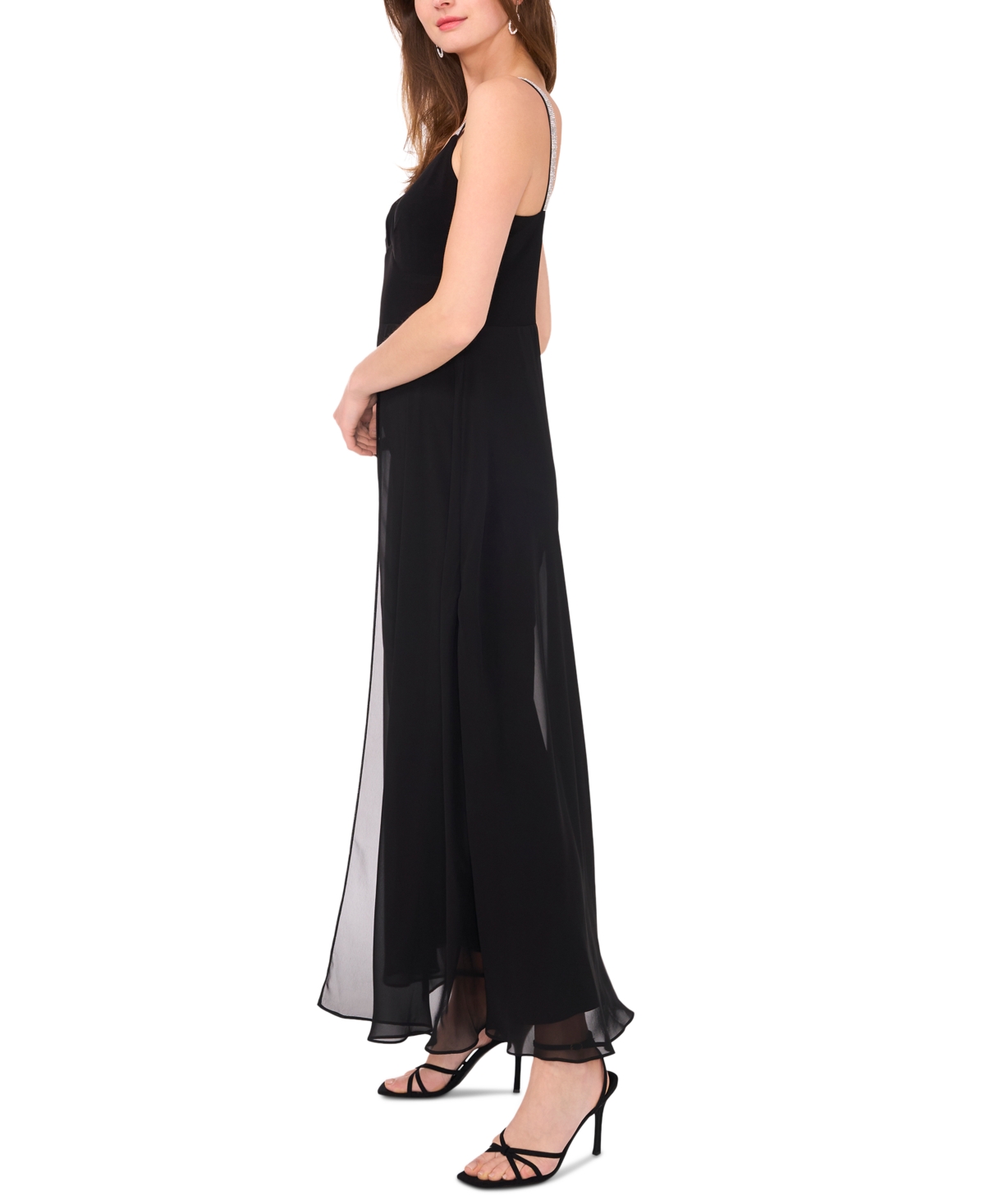 Msk Women's Rhinestone-Strap Chiffon-Leg Jumpsuit