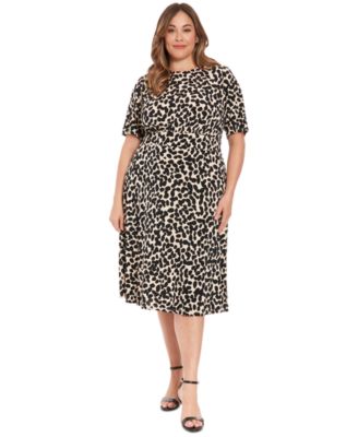 London Times - Plus Size Printed Elbow-Sleeve Fit & Flare Dress