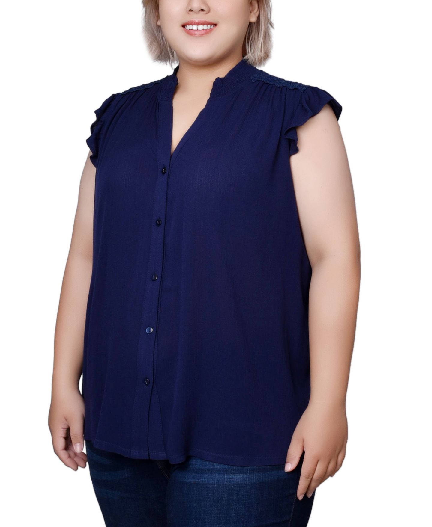 Женская блузка NY Collection Plus Size Short Flutter Sleeve Crepon, цвет: Коралловый — фото 5