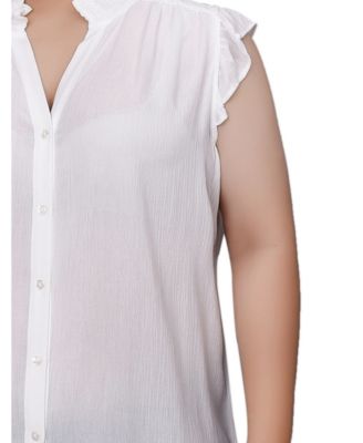 Plus Size Short Flutter Sleeve Crepon Blouse