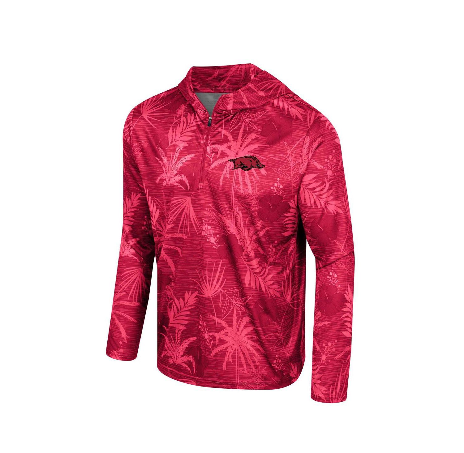 Men's Cardinal Arkansas Razorbacks Palms Printed Lightweight Quarter-Zip Hooded Top