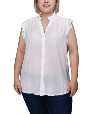 Plus Size Short Flutter Sleeve Crepon Blouse