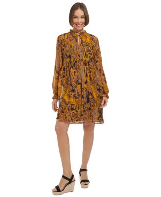 tommy hilfiger women's neck tie a line dress