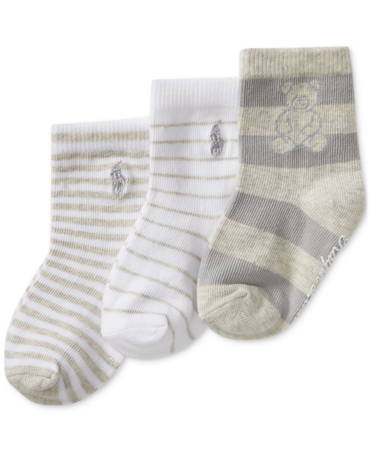 Polo Ralph Lauren Baby Striped Bear Socks, Pack Of 3 In Gray