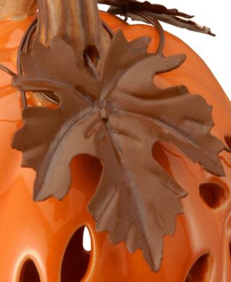 National Tree Company 6" Ceramic Pumpkin Decoration, LED Lights, Autumn Collection