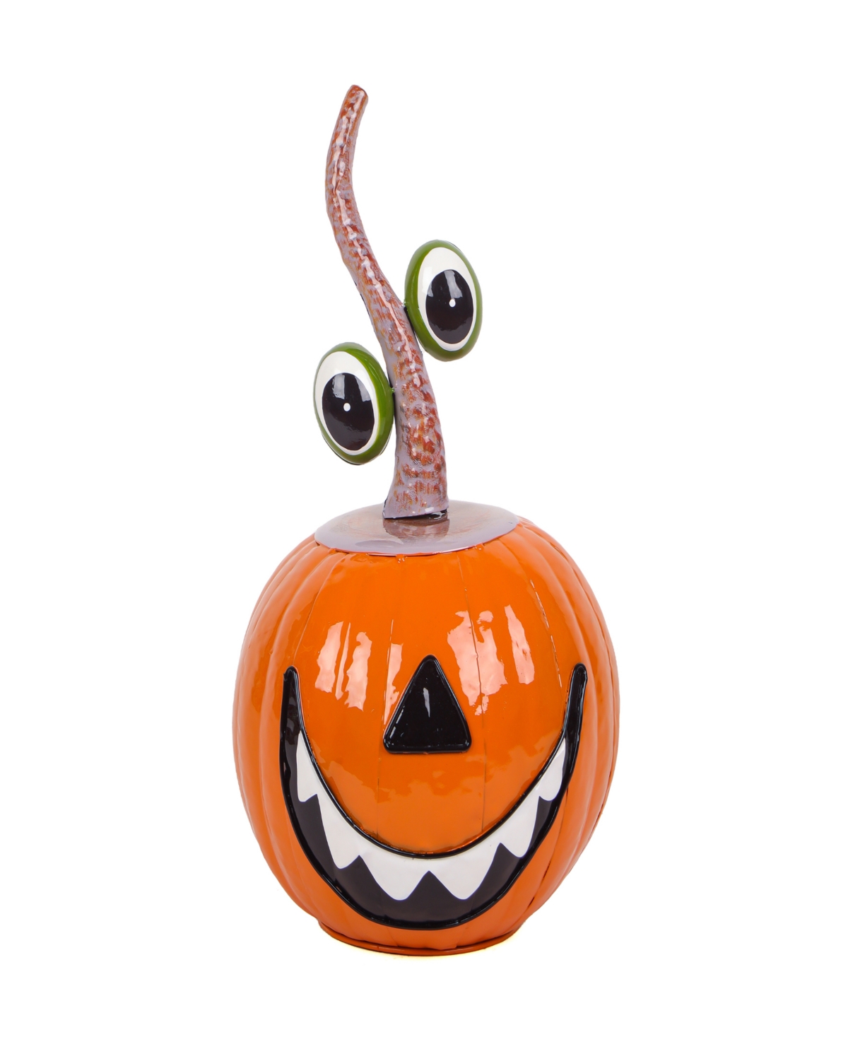 15" Halloween Decoration, Floating Eyes Metal Pumpkin with Gloss Finish, Orange - Orange