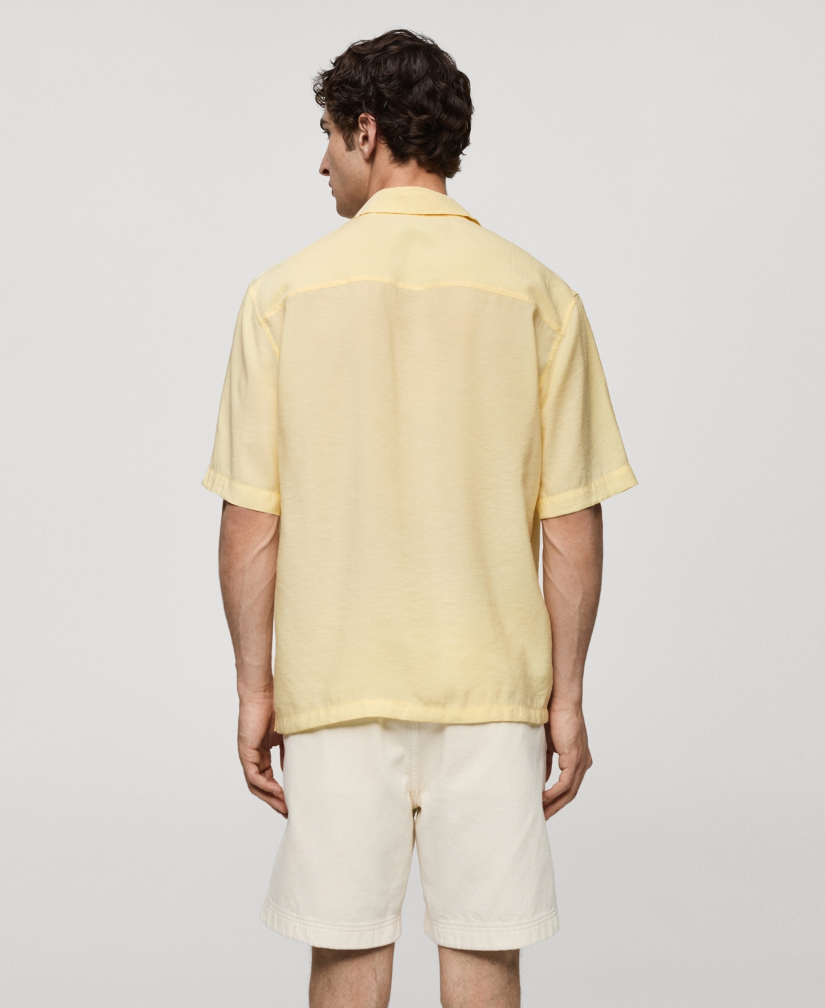 Shop Mango Men's Bowling Collar Modal Shirt In Yellow