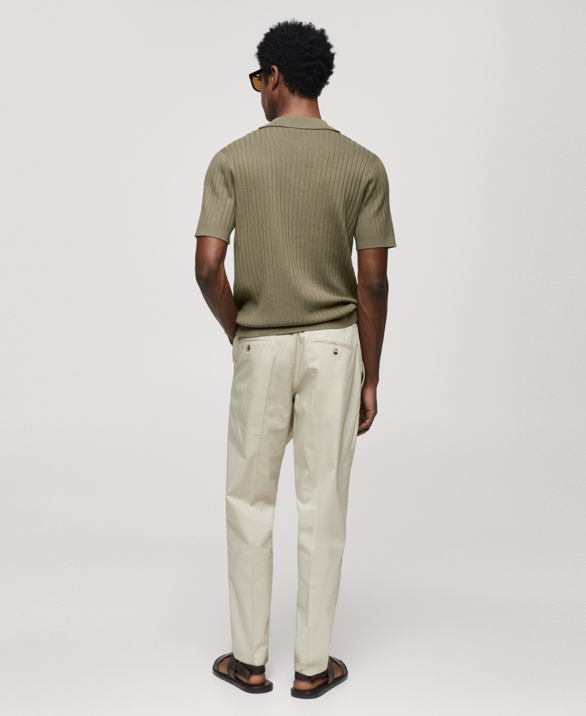 Shop Mango Men's Short Sleeve Ribbed Knit Polo Shirt In Medium Green