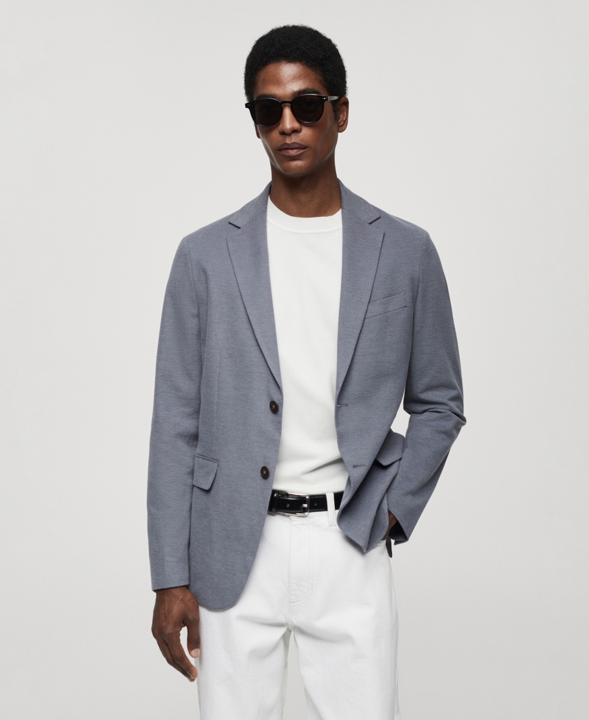 Shop Mango Men's Structured Slim Fit Cotton Blazer In Blue