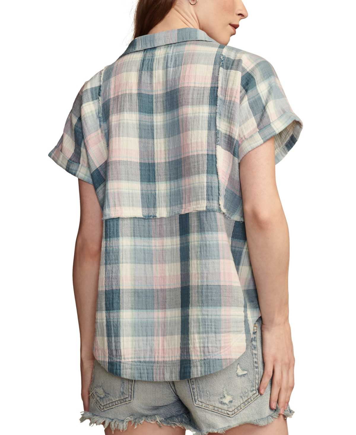 Lucky Brand Women's Plaid Cotton Short-Sleeve Beach Shirt