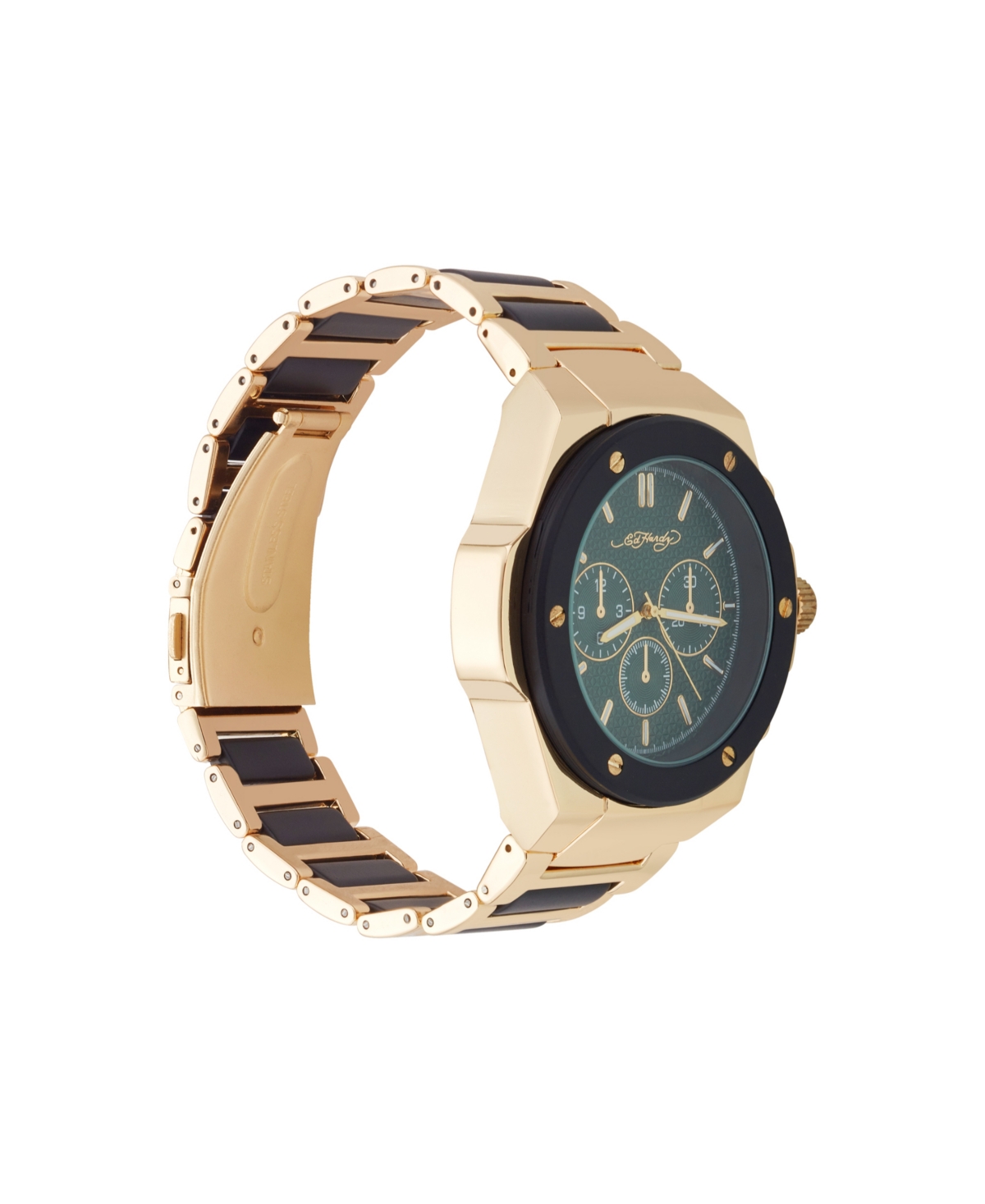 Shop Ed Hardy Men's Brushed Gold-tone Metal Bracelet Watch 52mm In Matte Green,brushed Gold-tone