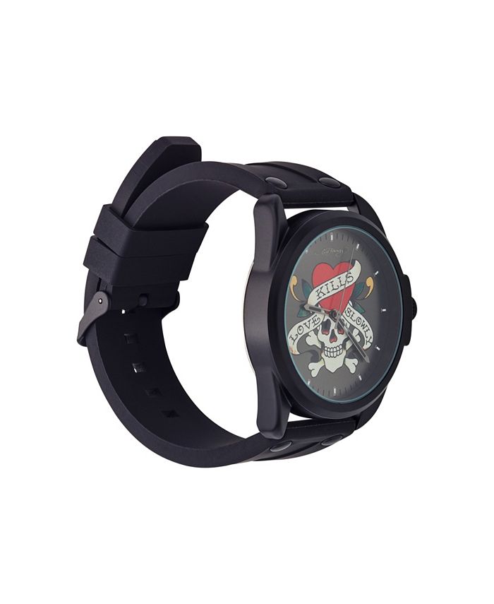Ed Hardy Men's Matte Black Silicone Strap Watch 46mm - Macy's