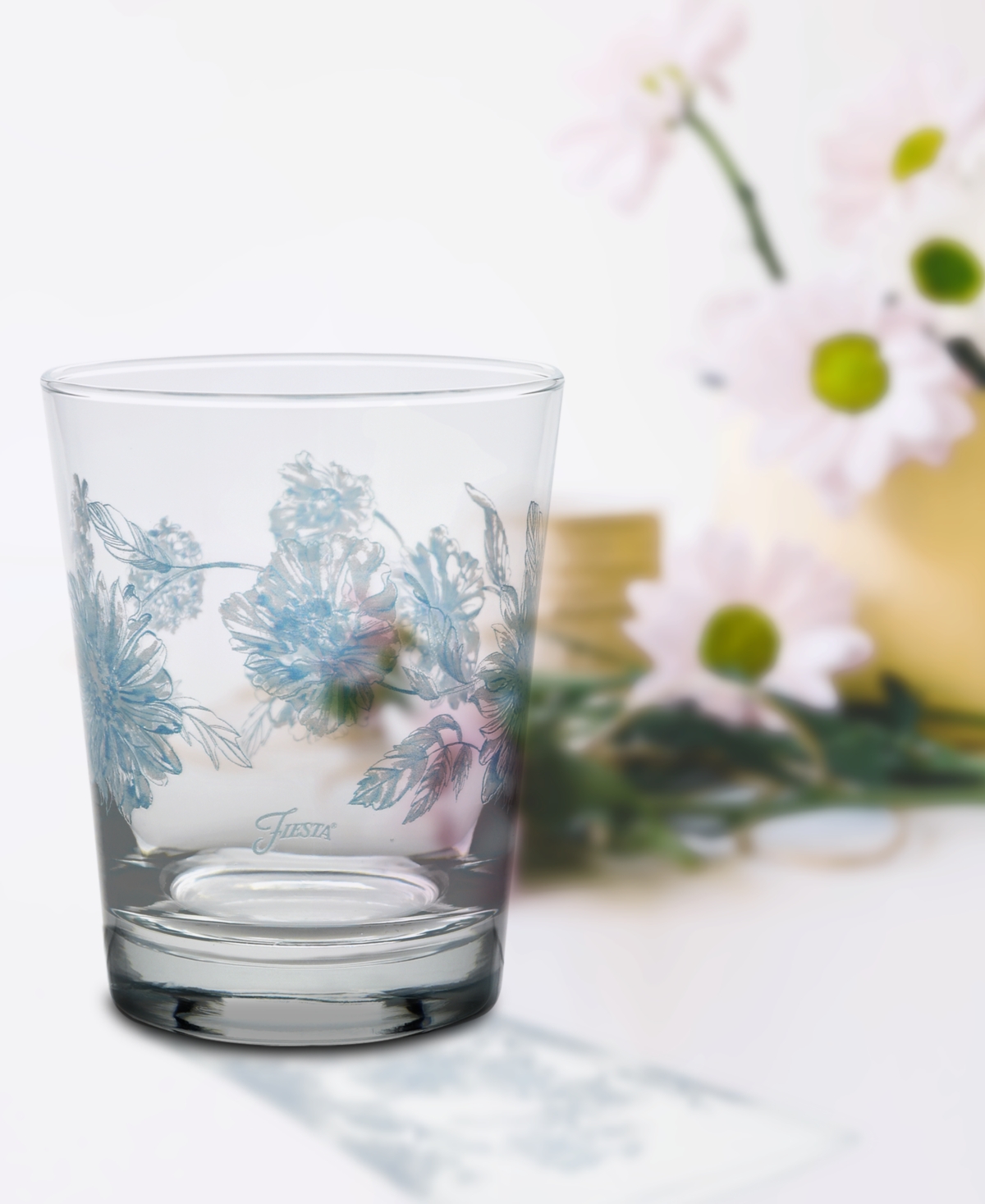 Fiesta Botanical Floral 15-ounce Dof Double Old Fashioned Glass Set Of 4 In Sky