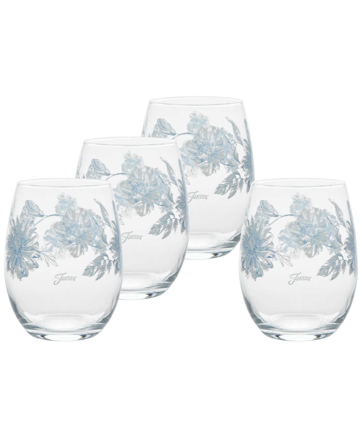 Fiesta Botanical Floral 15-ounce Stemless Wine Glass Set Of 4 In White