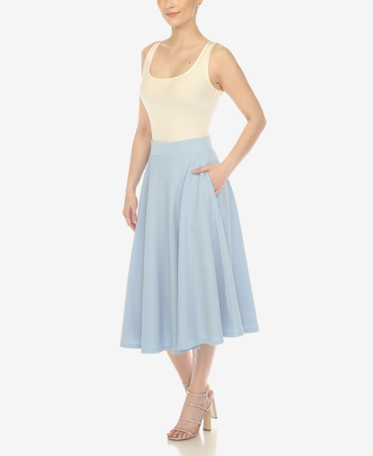 White Mark Women's Flared Skirt With Pockets In Baby Blue