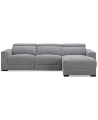 Nevio 3-Pc. Fabric Power Headrest Sectional and Chaise with 2 Power Motion Chairs