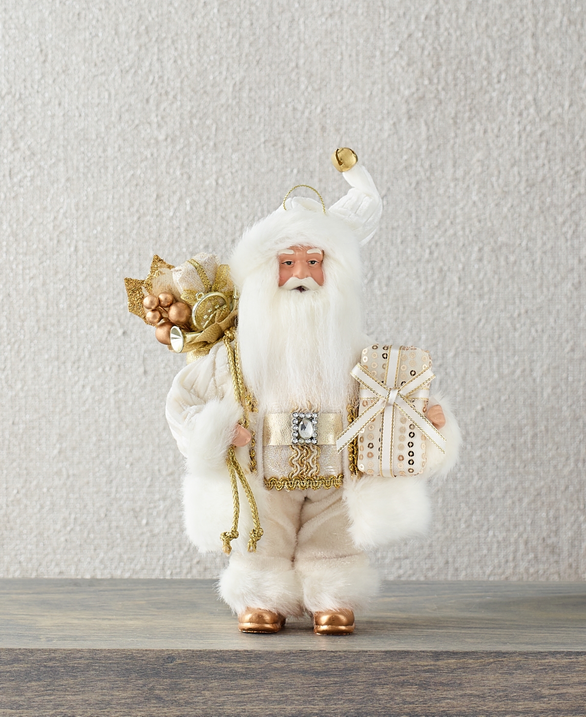 Holiday Lane Gold & White Caucasian Santa with Gift Box, Created for Macy's