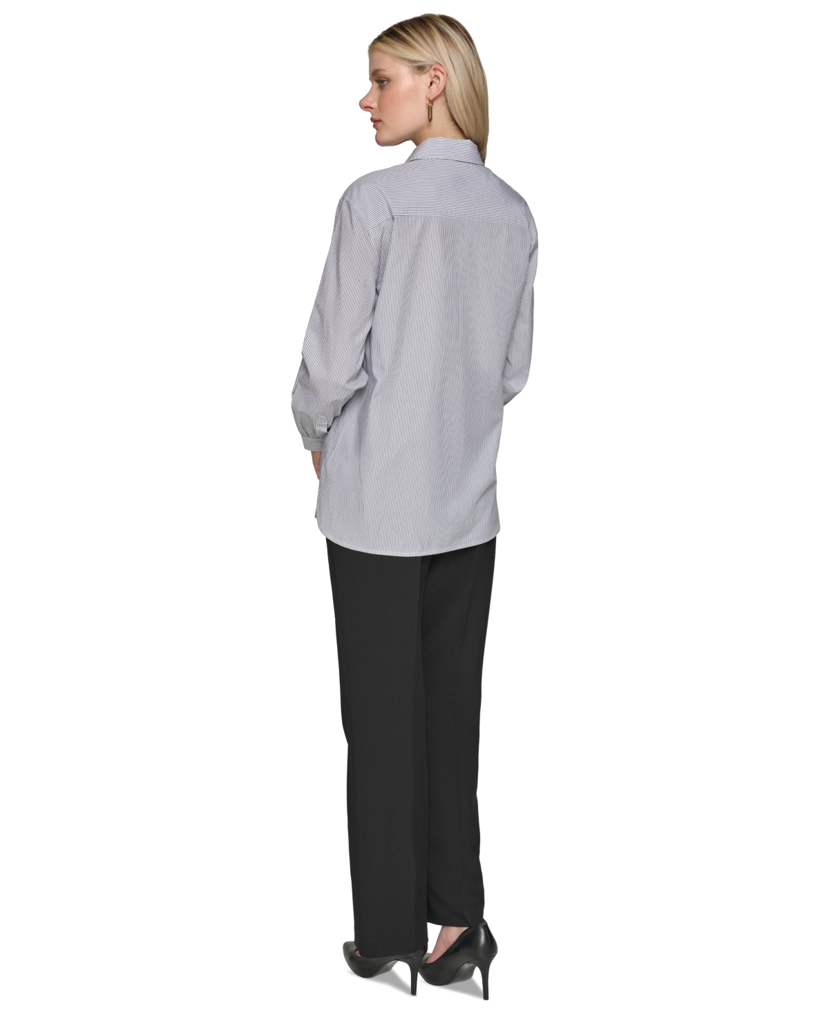 Karl Lagerfeld Women's Cotton Striped Monogram Shirt -black