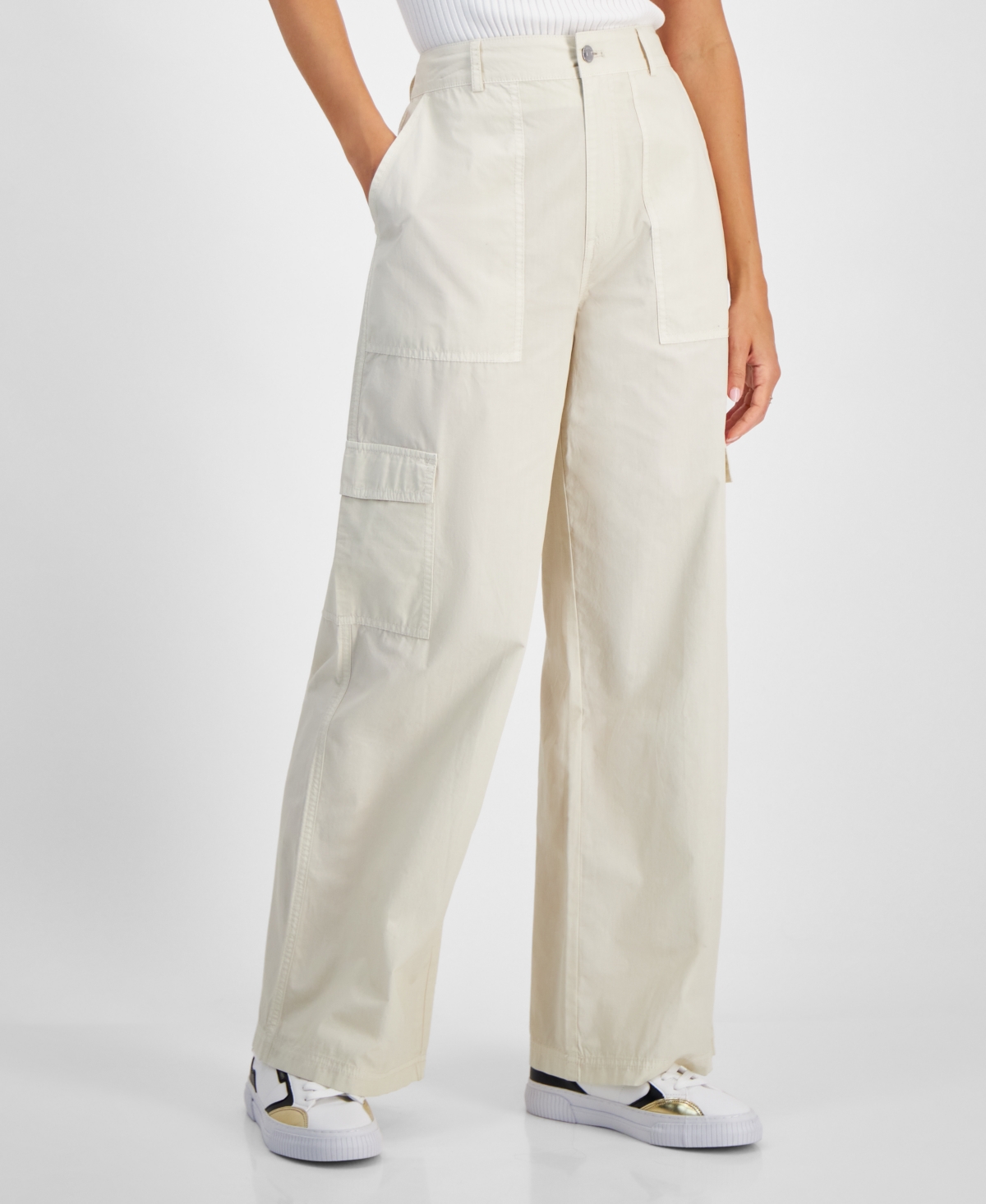 Calvin Klein Jeans Est.1978 Women's Cotton High-rise Cargo Pants In Birch
