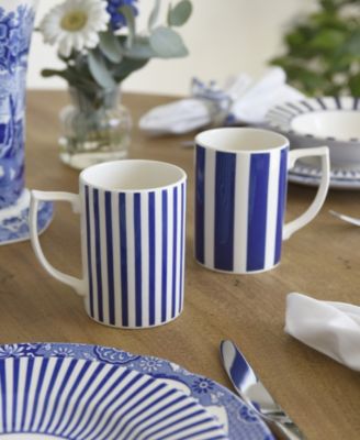 Blue Italian Steccato Striped Mugs, Set of 4