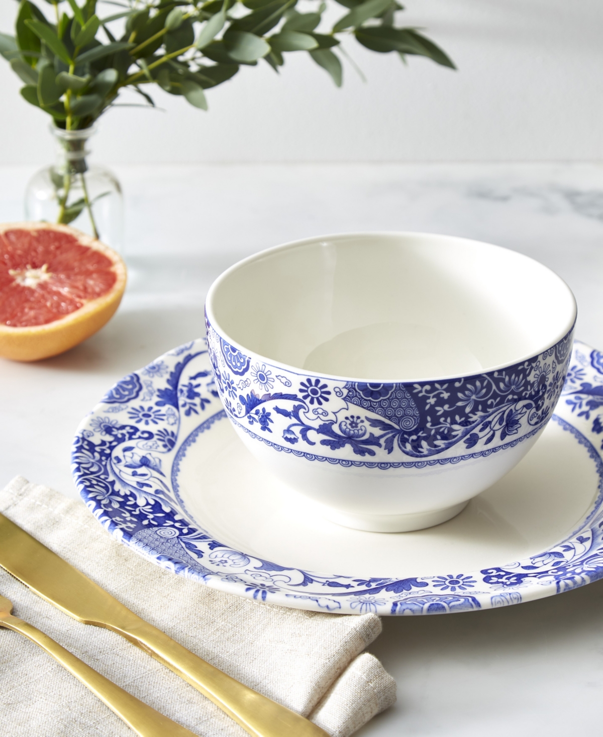 Spode Blue Italian Brocato 6" Rice Bowls, Set Of 4 In Blue