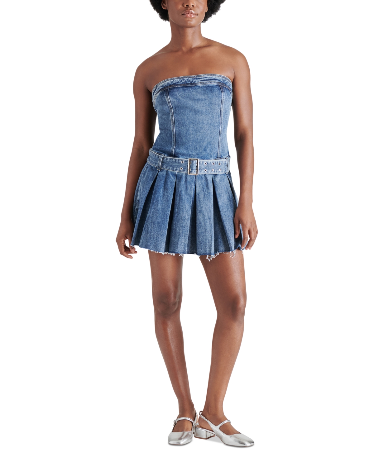 Steve Madden Rowe Strapless Denim Minidress In Blue Denim