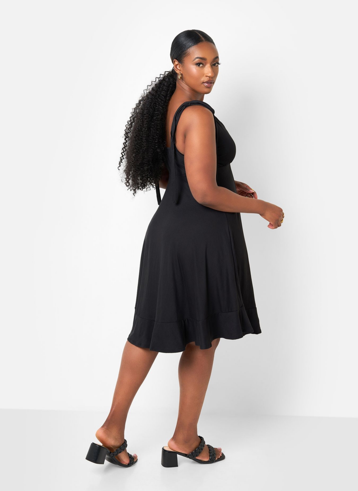 Rebdolls Plus Size Blythe Tie Strap Ruffle Hem Mini Skater Dress